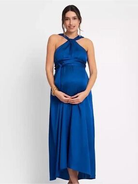 Seraphine Cobalt Reversible Maternity Halter Dress 4